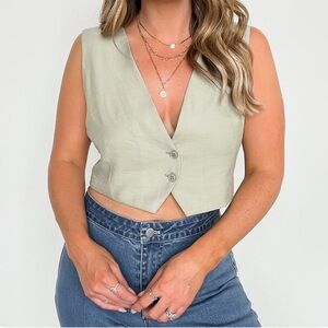 Button Down Vest Sleeveless Top